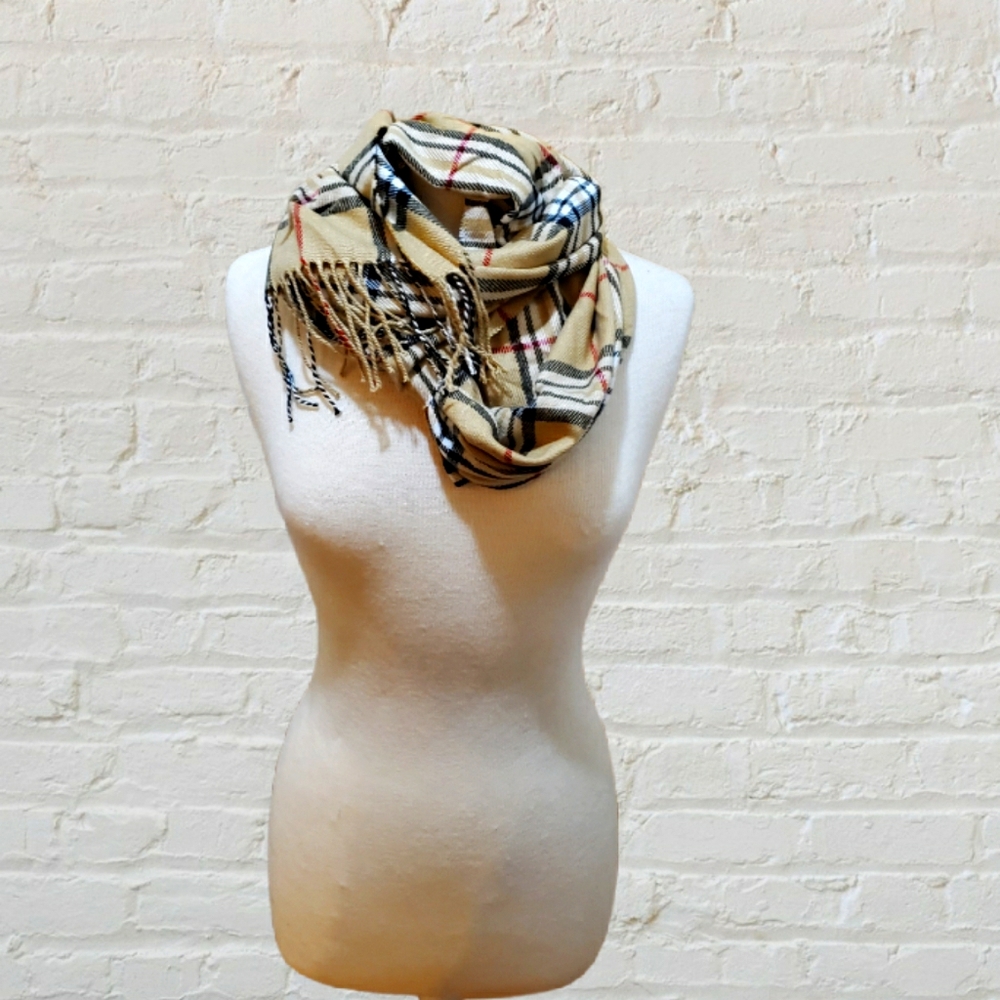 Unbranded Tan Brown Red 100% Cashmere Scarf  Made